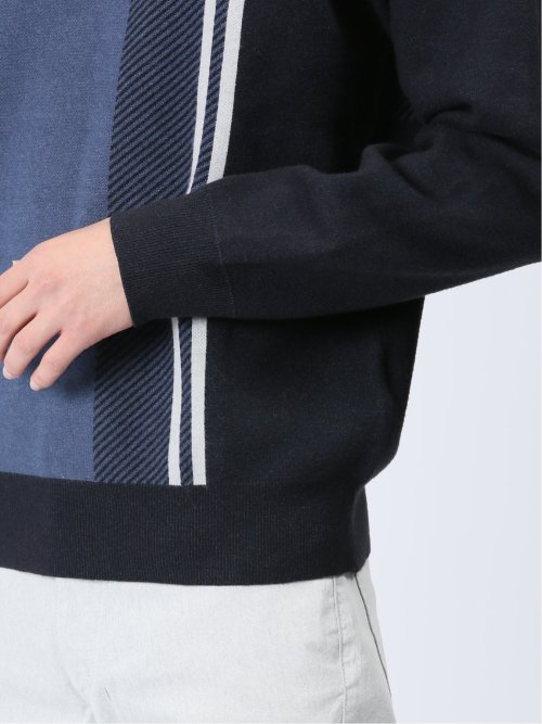 ストレッチウォッシャブル ふわもち配色チェック柄 クルーニット