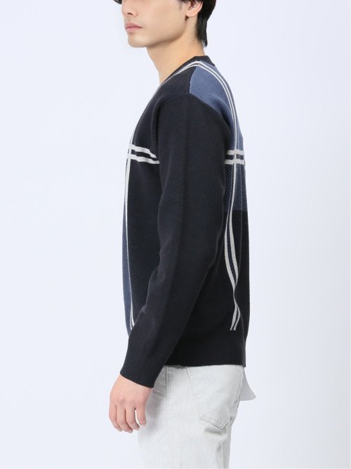 ストレッチウォッシャブル ふわもち配色チェック柄 クルーニット