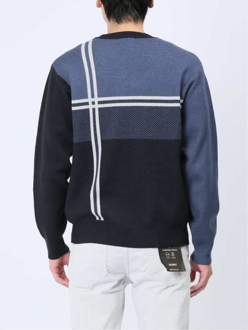 ストレッチウォッシャブル ふわもち配色チェック柄 クルーニット