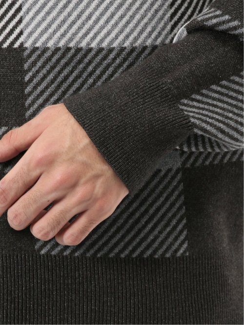 ウォッシャブル ストレッチ チェック柄 タートルニット