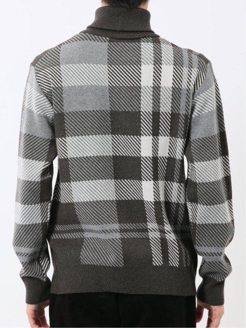 ウォッシャブル ストレッチ チェック柄 タートルニット