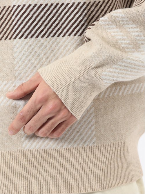 ウォッシャブル ストレッチ チェック柄 タートルニット