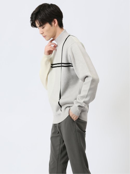 ふわもち 配色 モックネックニット