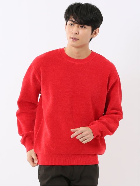 ハンドウォッシャブル ストレッチ シェニールヤーン クルーニット