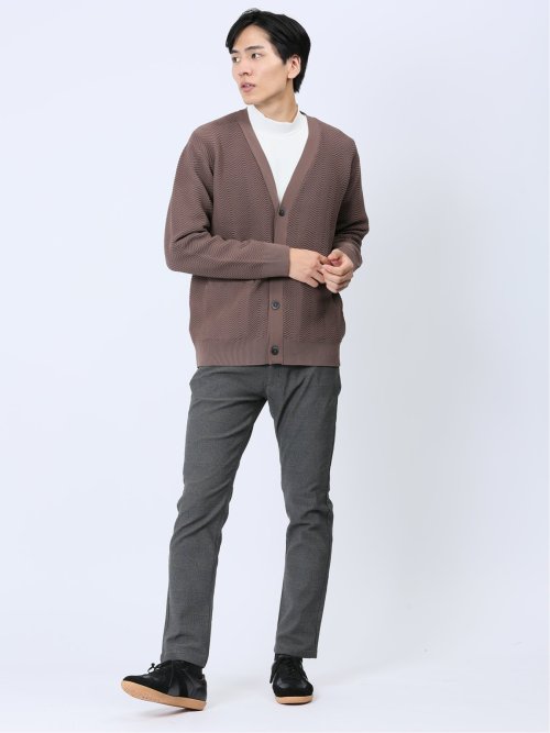 エステルヘリンボン Vネック ニットカーディガン