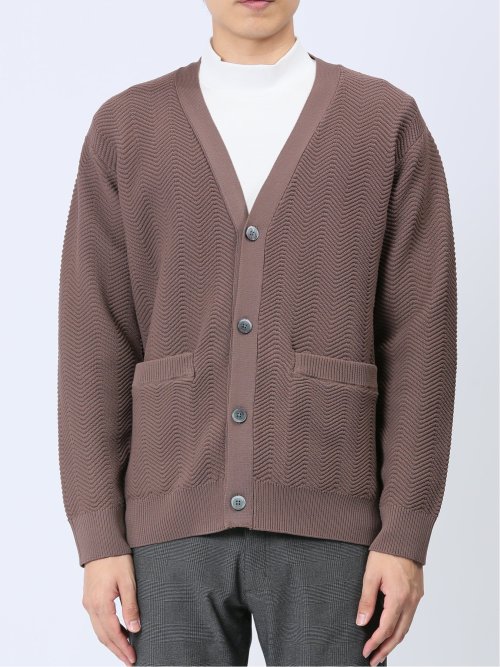 エステルヘリンボン Vネック ニットカーディガン