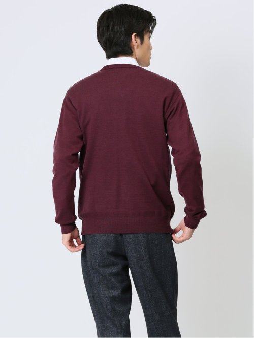 クロスストレッチ ヘリンボンジャガード Vネックニット