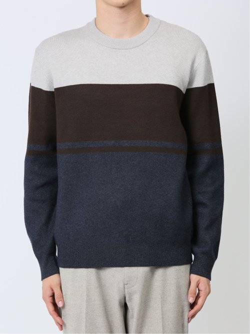 クロスストレッチ パネルボーダー クルーニット