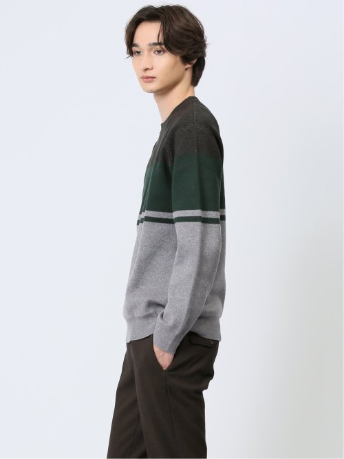 クロスストレッチ パネルボーダー クルーニット