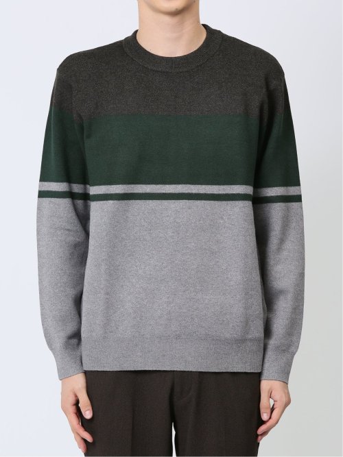 クロスストレッチ パネルボーダー クルーニット