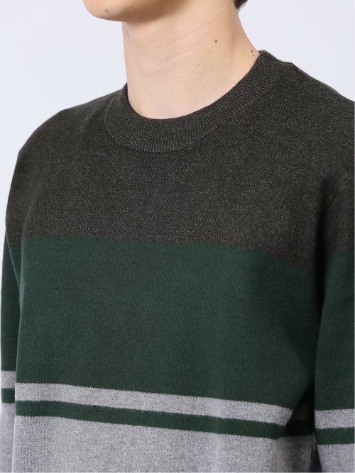 クロスストレッチ パネルボーダー クルーニット