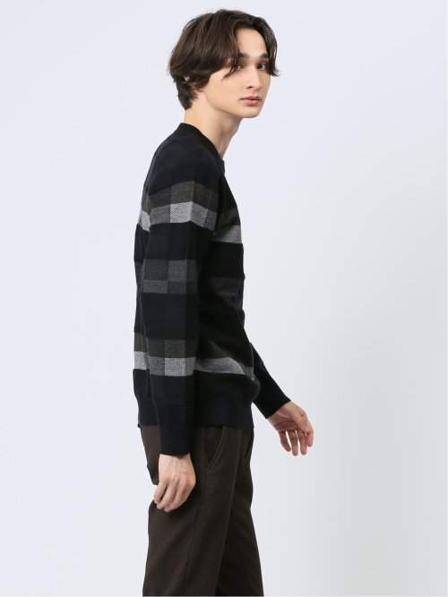 クロスストレッチ ギミックボーダー クルーニット