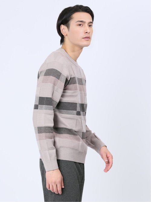 クロスストレッチ ギミックボーダー クルーニット