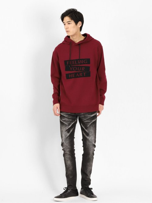 ストレッチウォッシャブル ロゴ ルーズニットプルパーカー