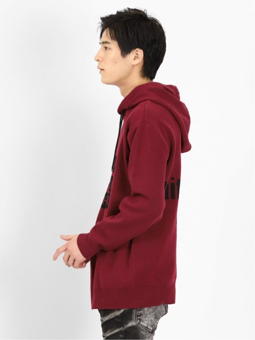 ストレッチウォッシャブル ロゴ ルーズニットプルパーカー