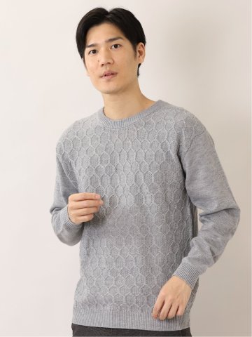 ウォッシャブル ケーブルジャガード クルーネックニット