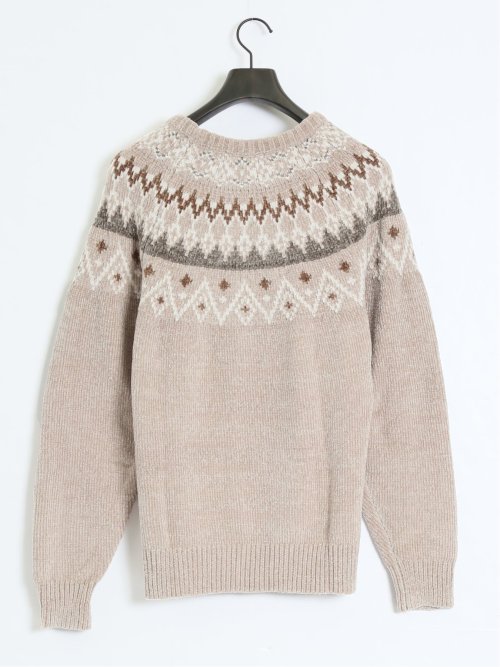 モール求心柄 クルーネックニット