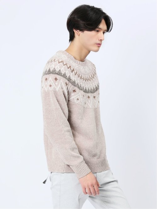 モール求心柄 クルーネックニット