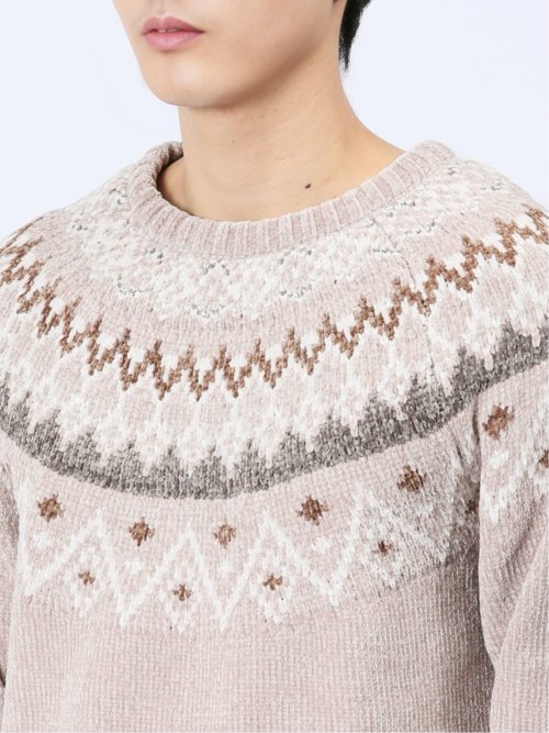 モール求心柄 クルーネックニット