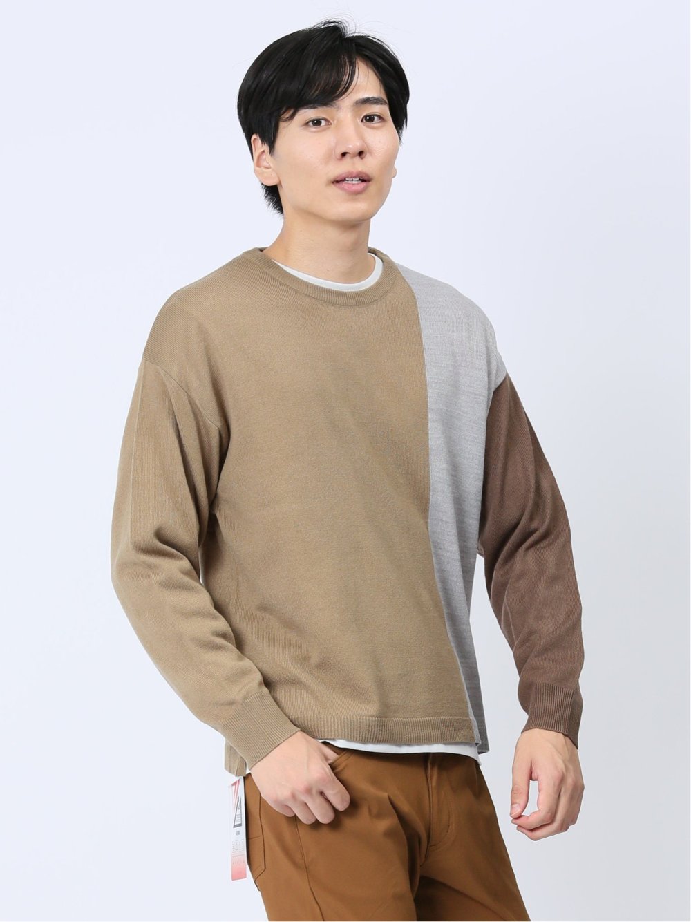 カシミアタッチ パネルクルーニット&長袖Tシャツ アンサンブル