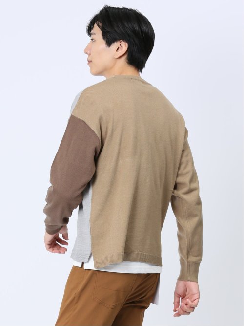 カシミアタッチ パネルクルーニット&長袖Tシャツ アンサンブル