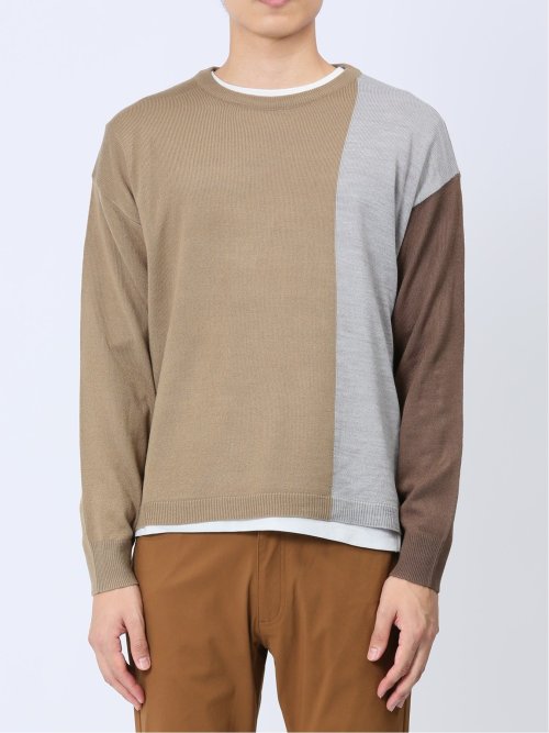 カシミアタッチ パネルクルーニット&長袖Tシャツ アンサンブル