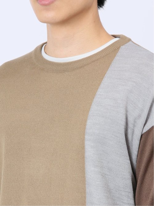 カシミアタッチ パネルクルーニット&長袖Tシャツ アンサンブル