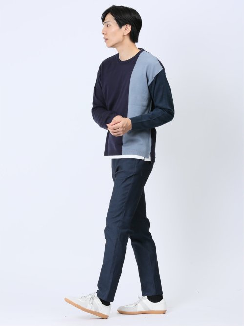 カシミアタッチ パネルクルーニット&長袖Tシャツ アンサンブル