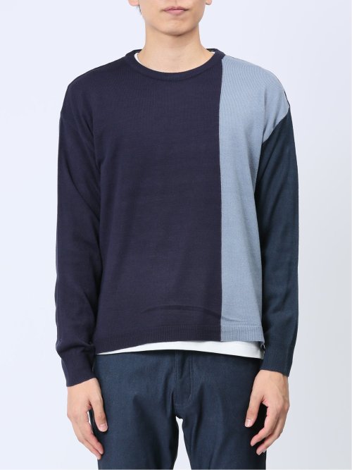 カシミアタッチ パネルクルーニット&長袖Tシャツ アンサンブル