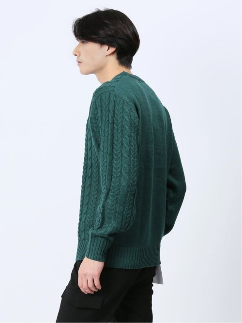 ウォッシャブル グラデーションケーブル クルーネックニット