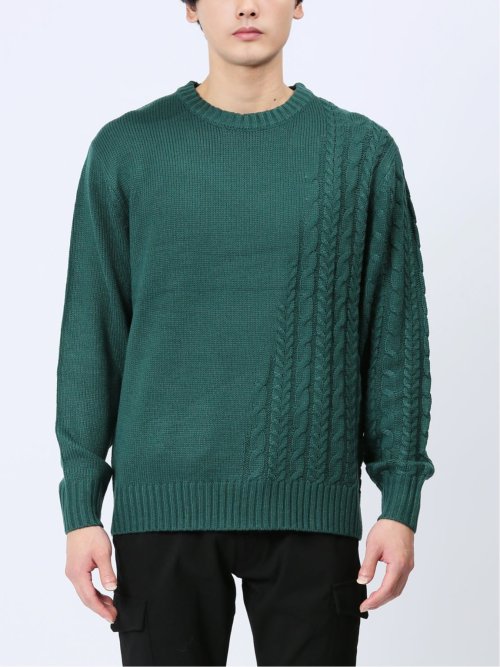 ウォッシャブル グラデーションケーブル クルーネックニット