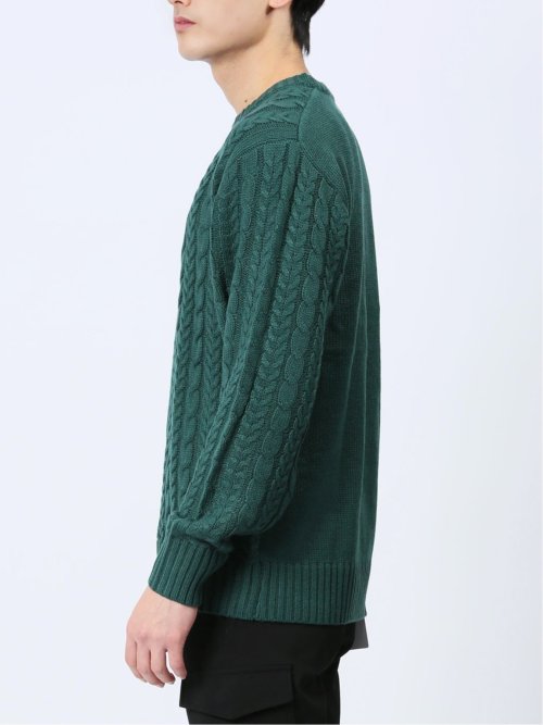 ウォッシャブル グラデーションケーブル クルーネックニット