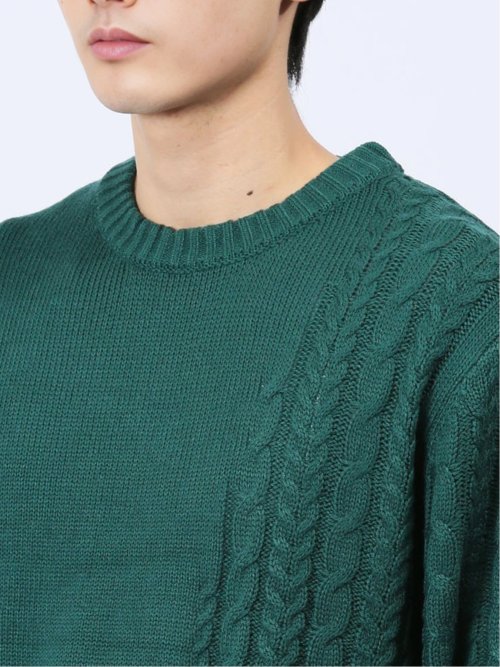 ウォッシャブル グラデーションケーブル クルーネックニット