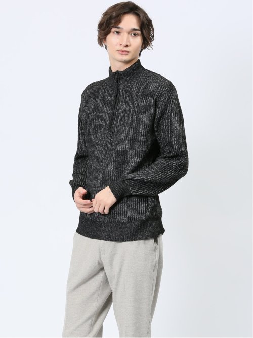 畦編み ハーフジップ ニット