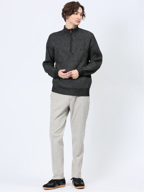 畦編み ハーフジップ ニット