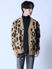 モヘアタッチ レオパード Vネック ニットカーディガン