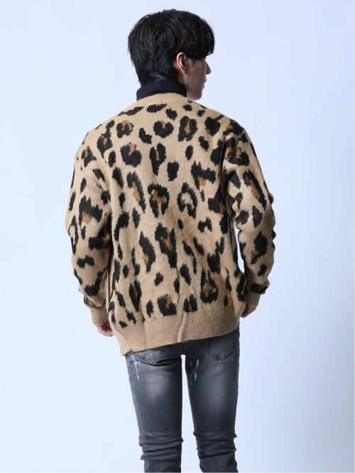 モヘアタッチ レオパード Vネック ニットカーディガン