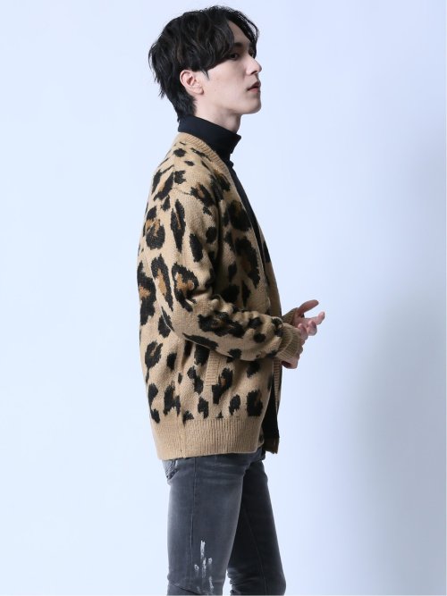 モヘアタッチ レオパード Vネック ニットカーディガン