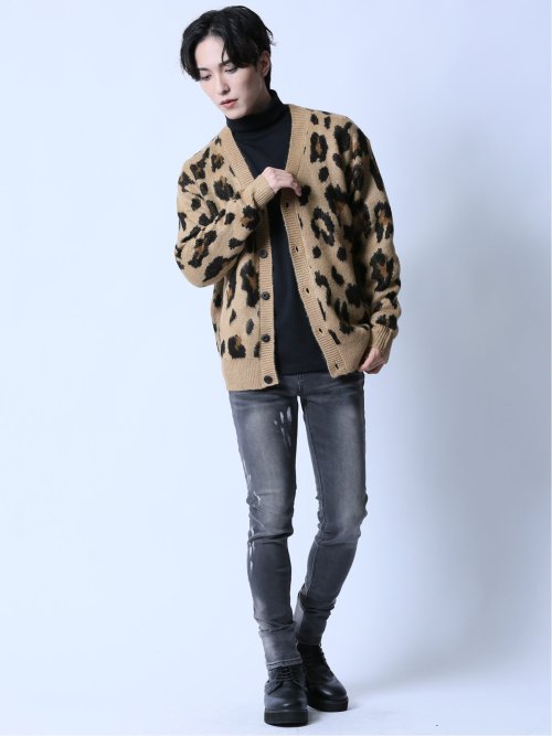 モヘアタッチ レオパード Vネック ニットカーディガン