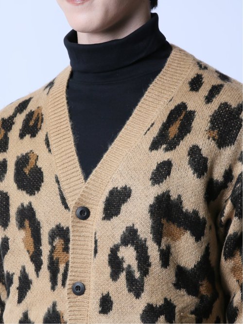 モヘアタッチ レオパード Vネック ニットカーディガン