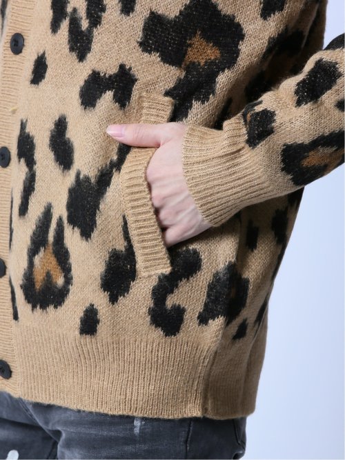 モヘアタッチ レオパード Vネック ニットカーディガン