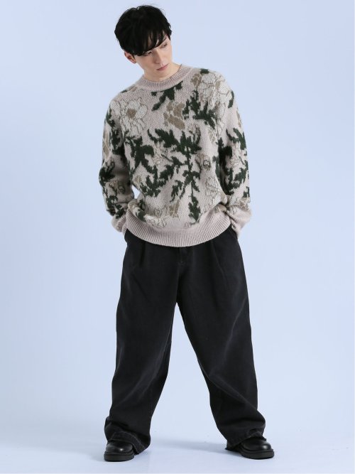 モヘアタッチ フラワー クルーニット