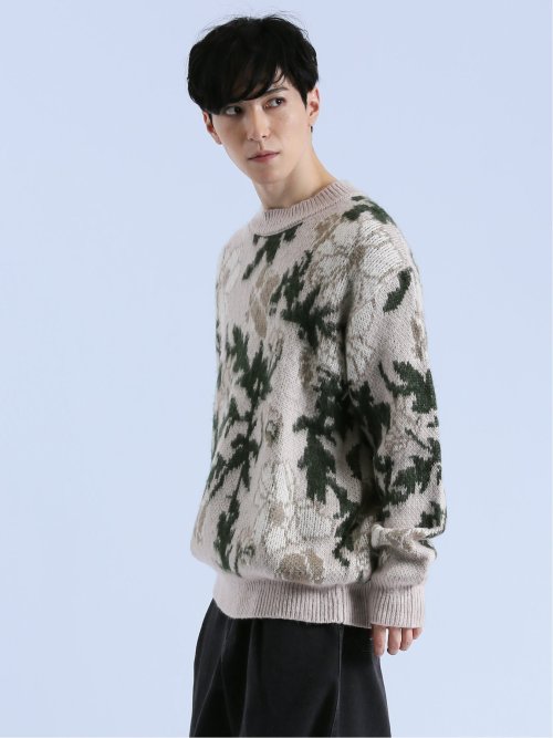 モヘアタッチ フラワー クルーニット