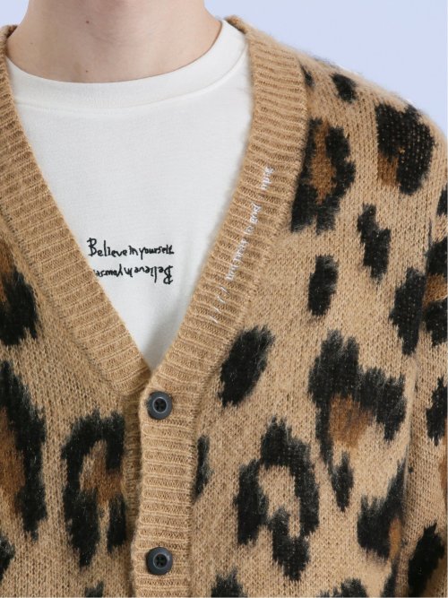 モヘアタッチ レオパード Vネック ニットカーディガン