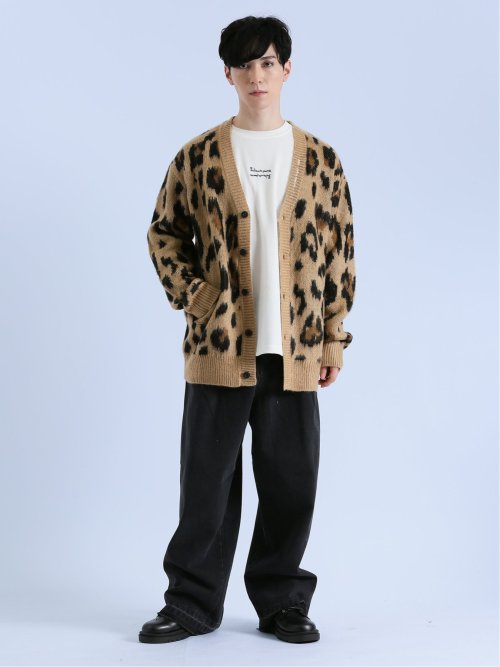モヘアタッチ レオパード Vネック ニットカーディガン