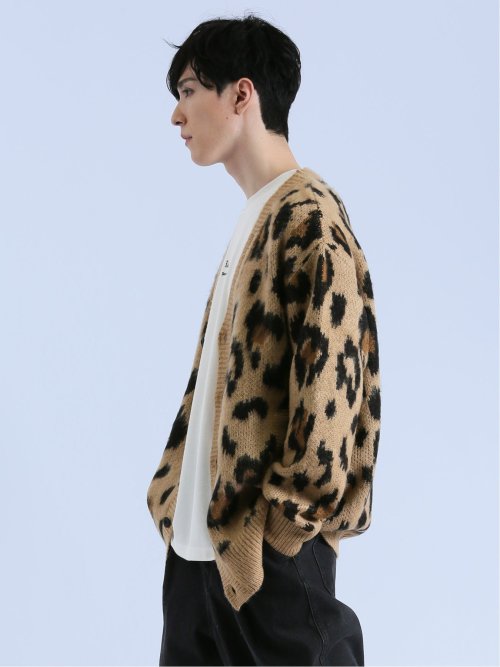 モヘアタッチ レオパード Vネック ニットカーディガン