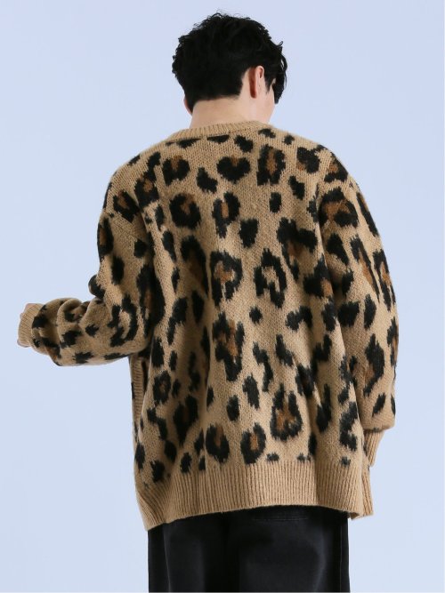 モヘアタッチ レオパード Vネック ニットカーディガン