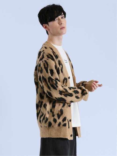 モヘアタッチ レオパード Vネック ニットカーディガン
