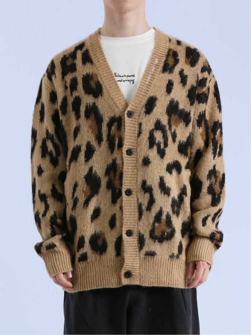 モヘアタッチ レオパード Vネック ニットカーディガン