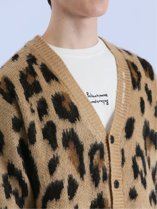 モヘアタッチ レオパード Vネック ニットカーディガン
